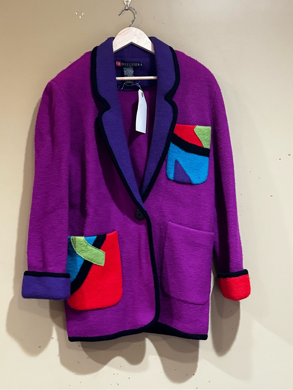 Vintage IB Diffusion Retro Colorful Purple Wool Blend Women's Blazer Jacket